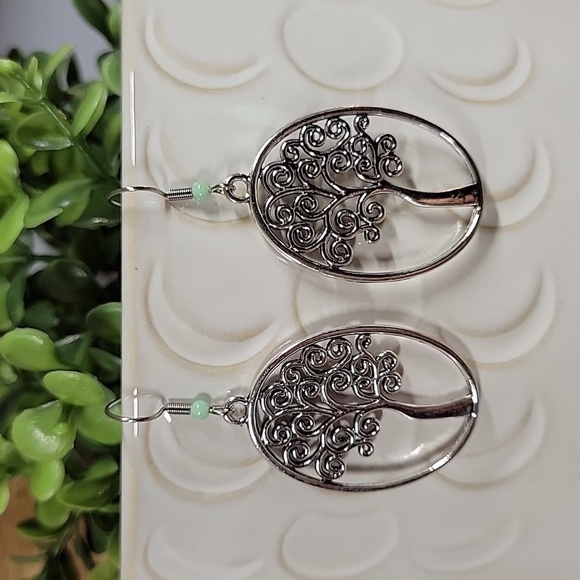 Scrolled Tree Oval Drop Earrings - Picture 7 of 8